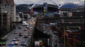 The Alaskan Way Viaduct sends cars streaming past Seattle's waterfront.