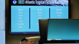 The names for the 2023 Atlantic Hurricane season are displayed at the National Hurricane Center, Wednesday, May 31, 2023, in Miami, Fla. The hurricane season starts June 1. (AP Photo/Marta Lavandier)