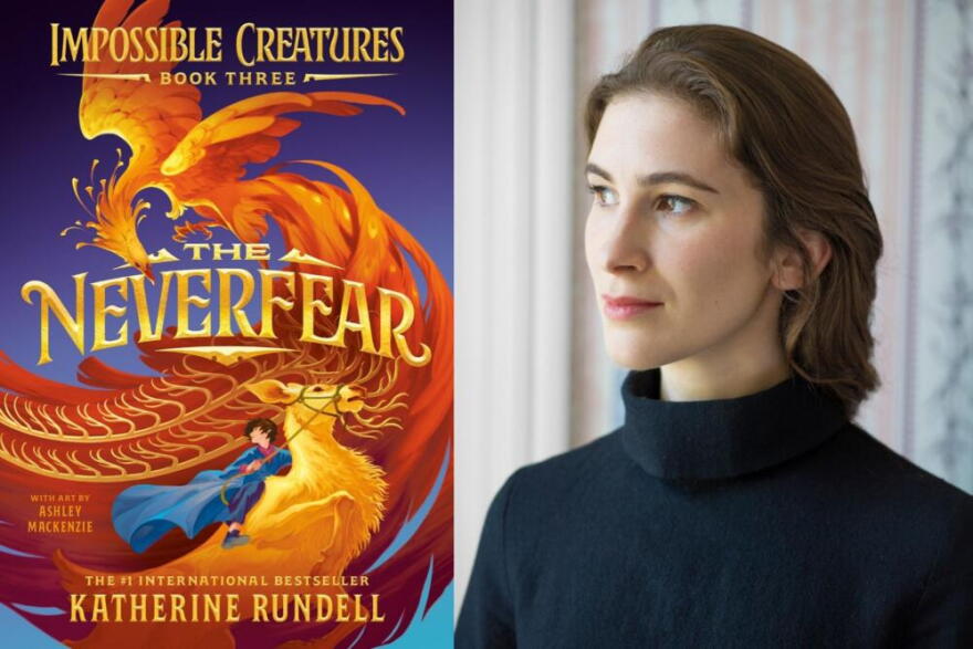 The cover of "Neverfear" and author Katherin Rundell. (Courtesy of Penguin Random House and Nina Subin)