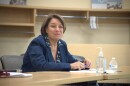 Sen. Amy Klobuchar listens to hospital administration July 25, 2025, while visiting Grand Itasca Hospital & Clinic in Grand Rapids.