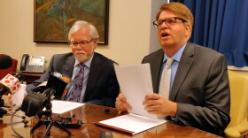 Statehouse Democratic leaders Sen. Tim Lanane (D-Anderson), left, and Rep. Phil GiaQuinta (D-Fort Wayne), right, say Republicans are "nibbling around the edges" to solve the state's problems.