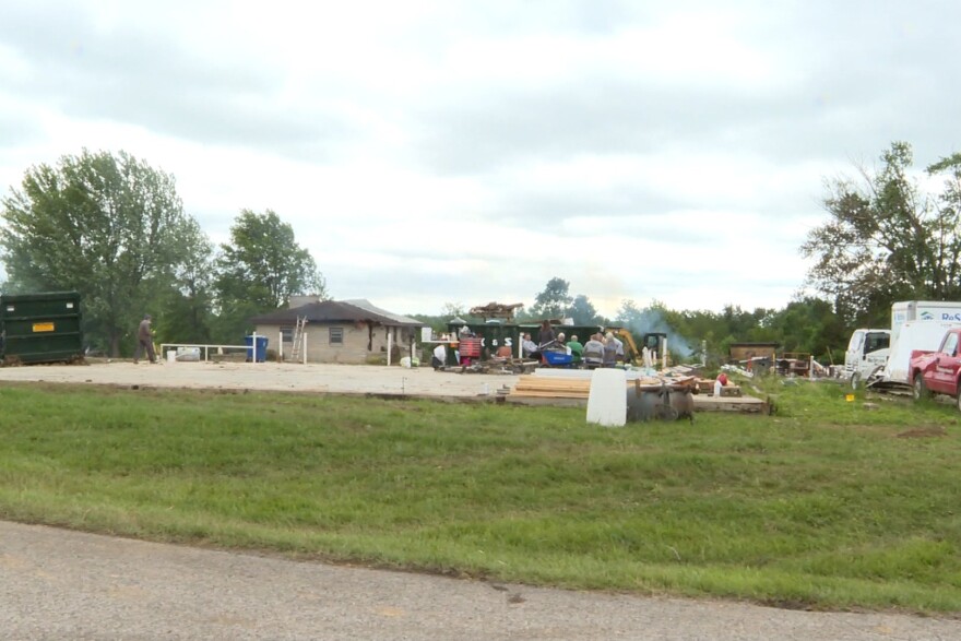 The tornado destroyed two warehouses on the south side of Bloomington that Habitat for Humanity were leasing to store materials.