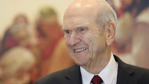 President Russell M. Nelson of The Church of Jesus Christ of Latter-day Saints smiles while having lunch with local dignitaries in Concepcion, Chile on Saturday, Oct. 27, 2018.