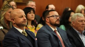 Glenfarne Group CEO Brendan Duval (left) and Alaska LNG President Adam Prestidge attend Gov. Mike Dunleavy's State of the State address on Thursday, Jan. 22, 2026 in Juneau, Alaska.
