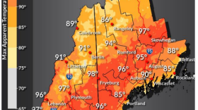 Heat index map for Sunday, July 24, 2022, in New Hampshire. National Weather Service.