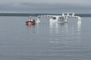 The Viceroy, a prototype electric seaglider, can carry 12 passengers 180 miles at a speed of 180 mph, according to manufacturer Regent Craft in North Kingstown, Rhode Island. Credit: David Wright/Ocean State Media