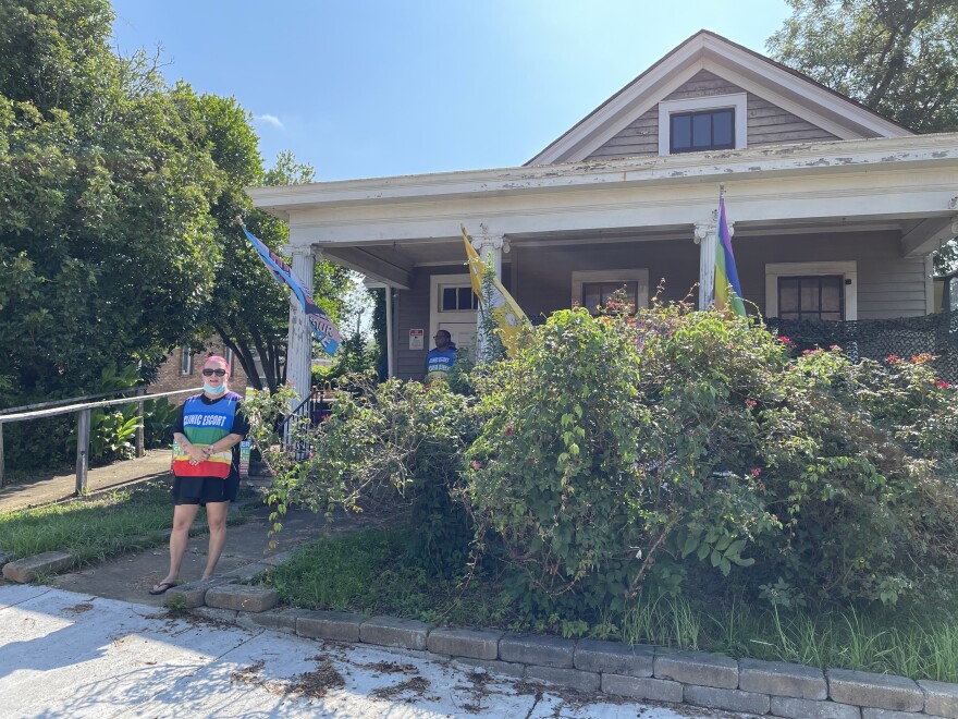 Mia Raven outside of the house she rented to host the reproductive rights organization POWER House.