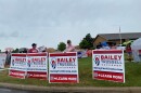 Supporters of Darren Bailey's campaign for Illinois governor gathered outside during a news conference held by GOP opponent Richard Irvin.