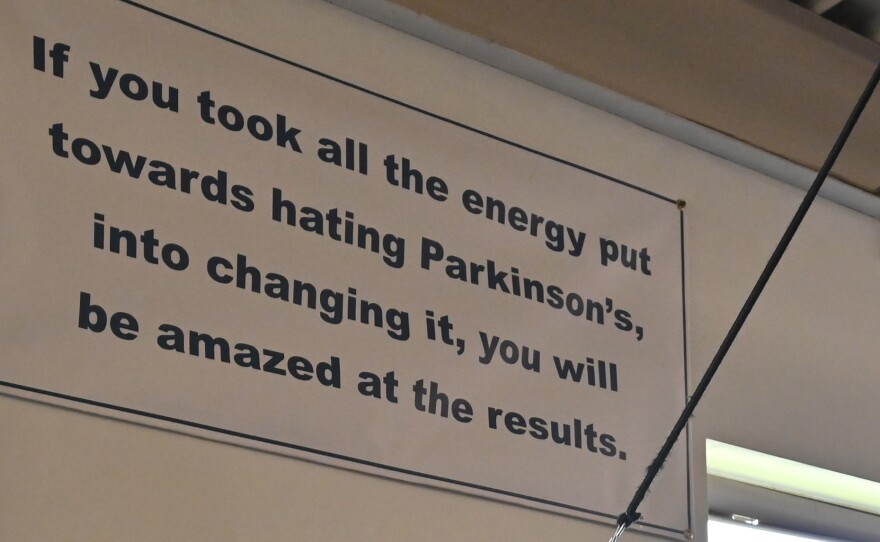 Inspirational quotes fill the walls of the Rock Steady Boxing gym in Old Forge.