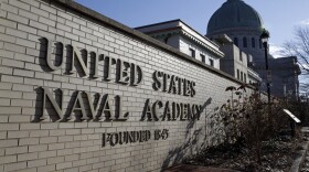 FILE - An entrance to the U.S. Naval Academy campus in Annapolis, Md., is seen Jan. 9, 2014. (AP Photo/Patrick Semansky, File)