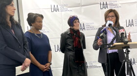 Department of Housing Commissioner Seila Mosquera-Bruno discussing the one year anniversary of the state's Eviction Prevention Fund, which helps residents in court for eviction by paying their unpaid rent at the Legal Assistance Association in New Haven January 05, 22024