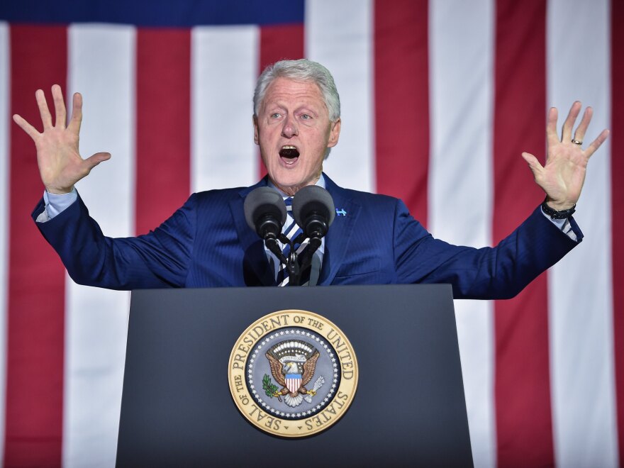 Former President Bill Clinton gestures to the crowd during a campaign stop<strong></strong> in Philadelphia for his wife, Hillary, on the day before the 2016 presidential election.