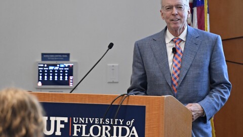 University of Florida Interim President Donald Landry makes his remarks during the Faculty Senate meeting on Thursday, Jan. 22, 2026, in the Senate Chamber at the J. Wayne Reitz Union in Gainesville, FL.