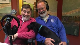 KAXE Staff Phenologist John Latimer, right, poses with the late Harry Hutchins, who co-hosted the "KAXE Morning Show" on Tuesday mornings with Latimer. Hutchins was a forestry instructor and died in March 2021.