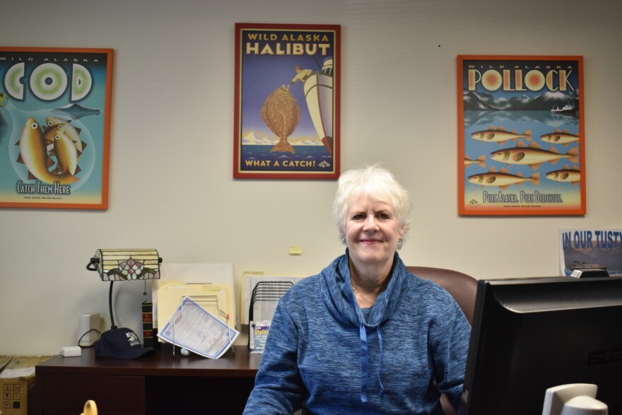 Rep. Louise Stutes at the Kodiak Legislative Information Office. (Photo by Kavitha George/KMXT)
