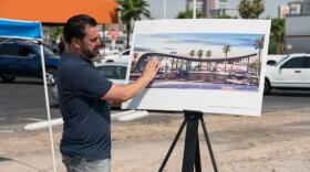 Developer J Dapper shows off what the addition to the Huntridge Center will look like.