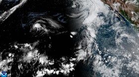 This satellite images shows Tropical Storm Lala heading west on Sunday morning after passing within 35 miles of Hawaiʻi Island.