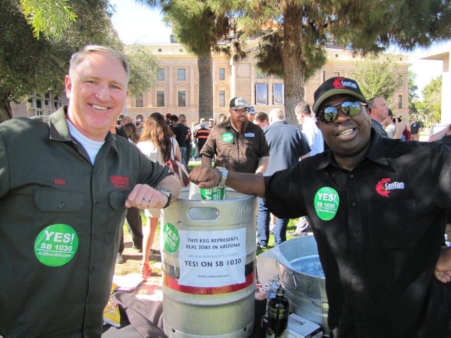 Ken Wilson (left) of Flagstaff's Lumberyard Brewing and Chip Mulala with San Tan Brewing of Chandler support SB 1030 that would set higher limits for how much beer Arizona craft breweries can produce.