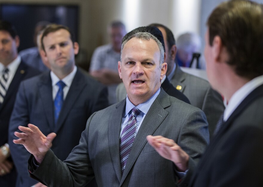 FILE - In this Feb. 23, 2018, file photo, Florida Speaker of the House Richard Corcoran speaks at a press conference on school safety at the Capitol in Tallahassee, Fla. Florida Governor-elect, Ron DeSantis, on Thursday, Dec. 5, 2018 nominated Corcoran as the Florida Education Commissioner. (AP Photo/Mark Wallheiser, File)