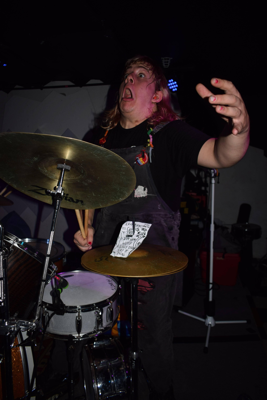 Em Mullane, drummer from Film and Gender, performs at No Fun on Sept. 24, 2026