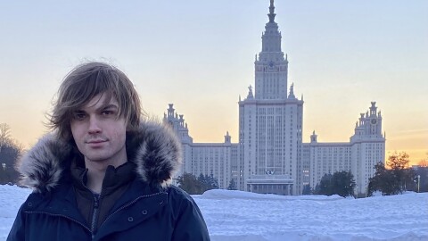 Middlebury College in Vermont suspended a study abroad program in Russia at the end of February citing safety concerns, urging the 12 students to return home. Among them was Zavier Ridgley, who was studying in Moscow when he was told to book a flight home quickly. Here, he stands for a self-portrait in front of Moscow State University in January.
