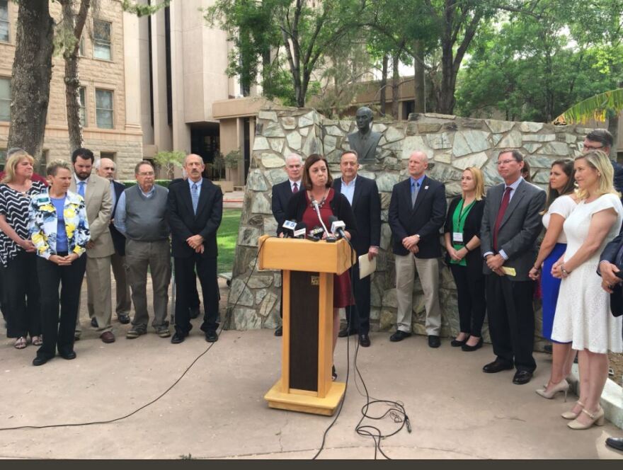 Arizona PTA President Beth Simic speaks at a press conference at the Capitol April 16, 2018.