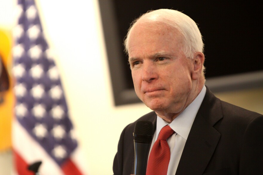 Senator John McCain speaking at a 2013 town hall in Phoenix, Ariz.