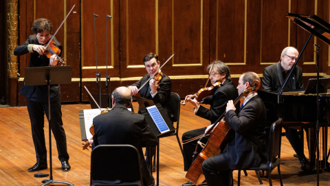Violinist Augustin Hadelich and pianist Marc-André Hamelin with the Boston Symphony Chamber Players