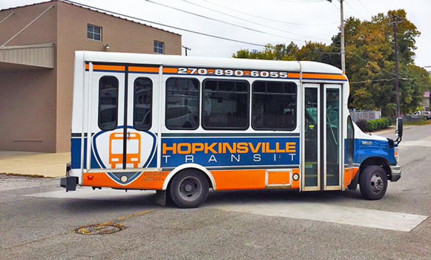 A Hopkinsville Public Transit bus deployed by Pennyrile Allied Community Services (PACS).