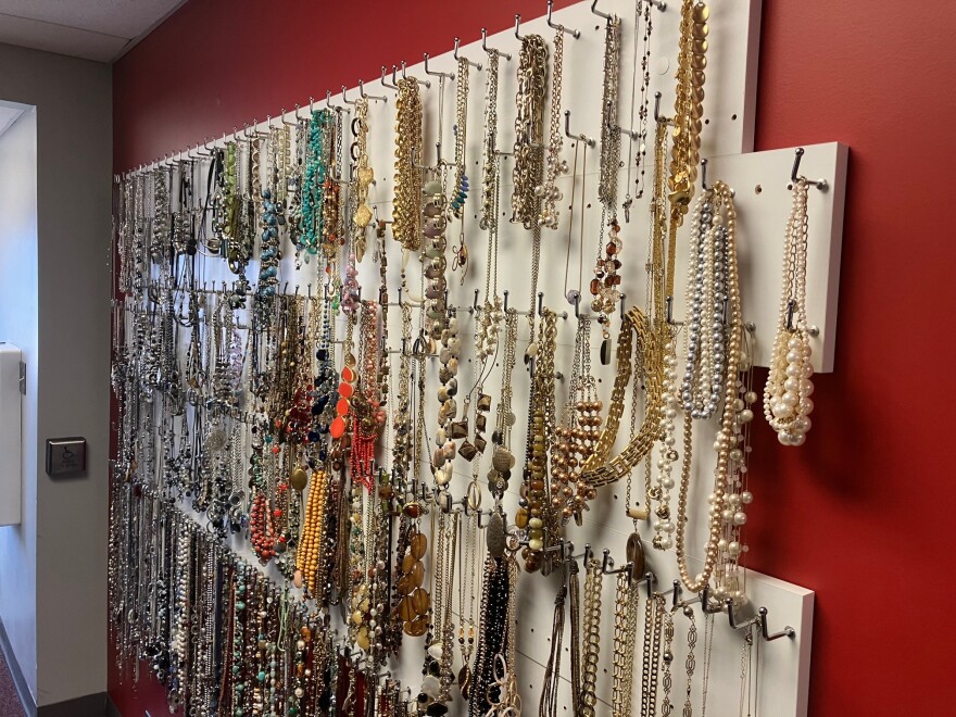 Loads of necklaces available at Dress for Success, pictured on April 13, 2026.