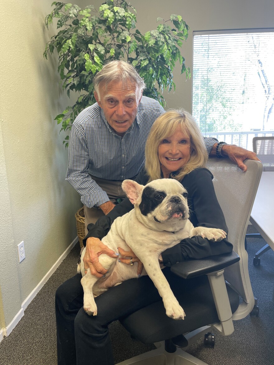 Eileen and Fred Gould with their emotional support animal – a French Bulldog called Fletcher.