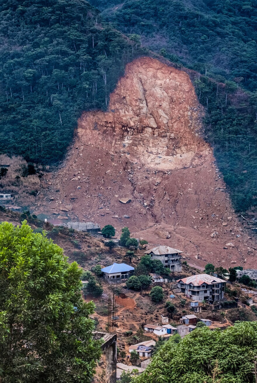 Torrential rains last August caused the massive landslide in Regent, Sierra Leone, killing over 1,000 people. Above: The site of the mudslide.