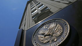 The seal affixed to the front of the Department of Veterans Affairs building in Washington in June 2013. (Charles Dharapak/AP)