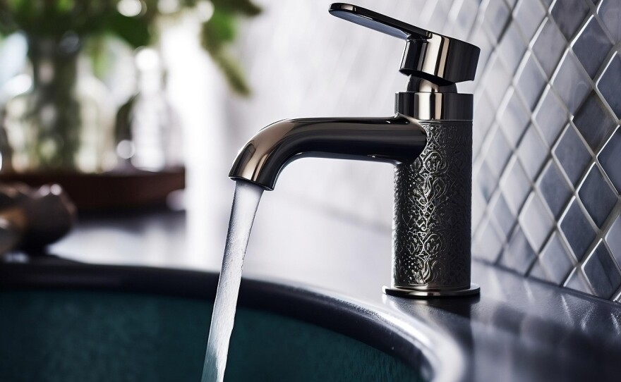 Water streaming from a faucet.