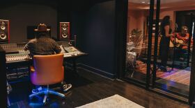 A recording engineer and musicians try out the new Gunter Studio at the Gunter Hotel in San Antonio, TX