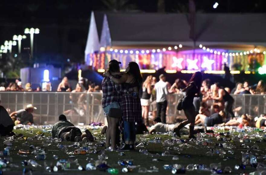 Image: People run from the Route 91 Harvest country music festival Sunday after a gunman opened fire from the Mandalay Bay Resort and Casino in Las Vegas. David Becker/Getty Images, npr.org