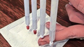 An image of the home test kit taking a sample of blood to be sent to a lab. There it will be analyzed for several types of PFAS.