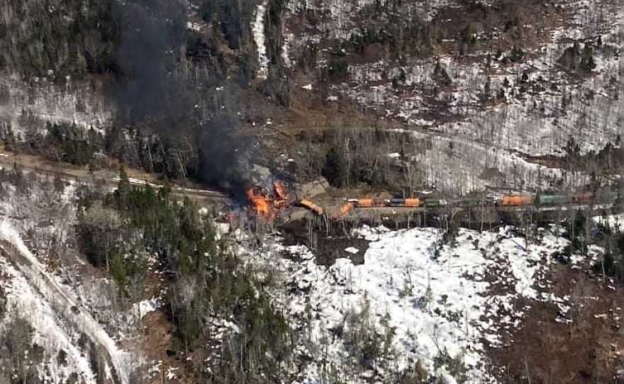 A flaming train derailment north of Rockwood on Saturday.