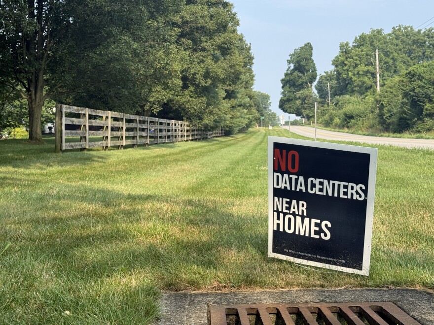 An anti-data center sign in Galena in 2026.