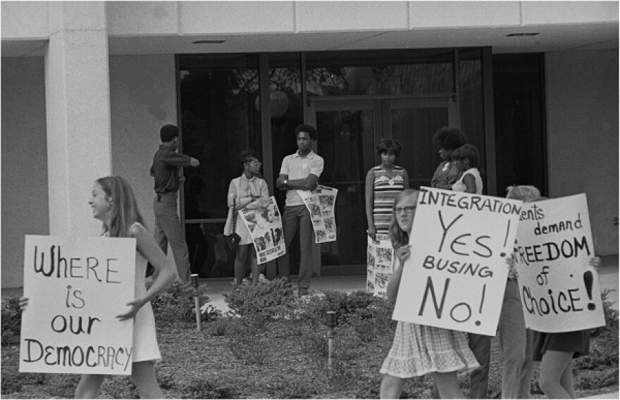 Student activists at an anti-bussing protest in Charlotte in 1970. 