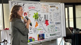 Jenny Hempstead of Draw on Purpose presents a visual summary of the inaugural Montgomery County Arts Forum on Monday, April 13.