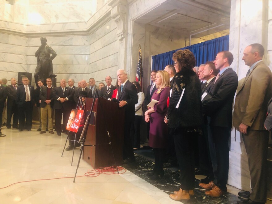 Rep. Joe Fischer (R) introduces a bill outlawing all abortions in Kentucky in the event that the U.S. Supreme Court overturns Roe v. Wade on January 10, 2019.