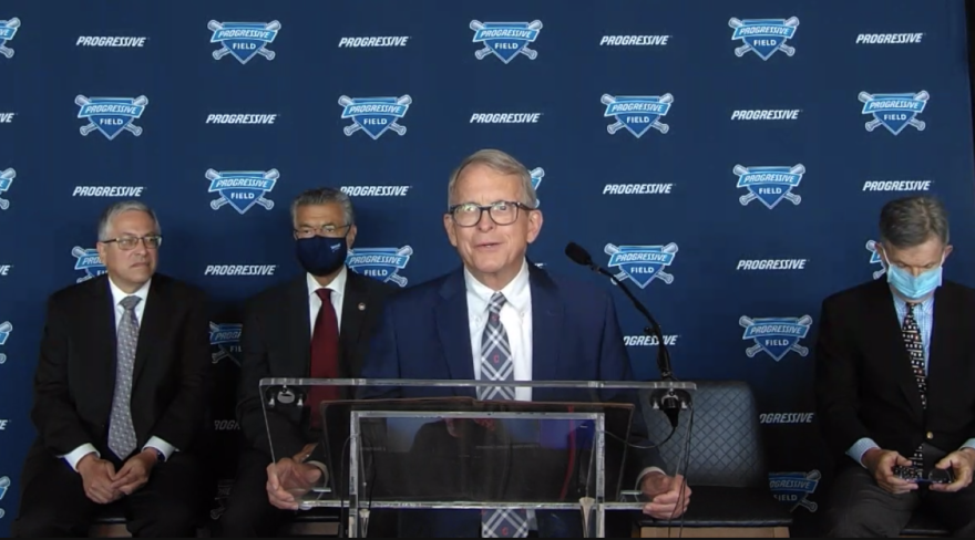 Gov. Mike DeWine at announcement at Progressive Field