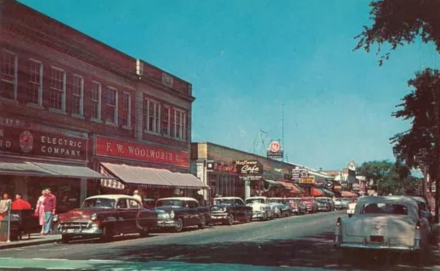 Main Street in Hyannis in the 1950s when traffic was two-way
