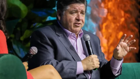 Gov. JB Pritzker speaks during a forum on climate change at the Aspen Ideas conference in Chicago on Monday, July 21, 2025.
