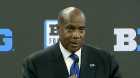 Big Ten commissioner Kevin Warren speaks to members of the media during the conference's Football Media Days at Lucas Oil Stadium in Indianapolis.