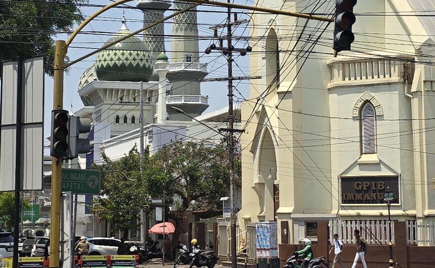 A church and mosque in Malang, Indonesia