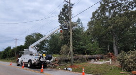 Phone repair truck and power pole