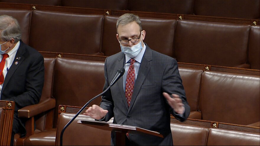 In this image from video, Rep. Scott Perry, R-Pa., speaks at the U.S. Capitol Thursday, Jan. 7, 2021. After two days of silence Perry confirmed a New York Times report, saying Monday, Jan. 25, 2021 that he had introduced then-President Donald Trump to a top Justice Department lawyer who, according to the newspaper, then discussed a plan to overturn the results of the 2020 election. (House Television via AP)