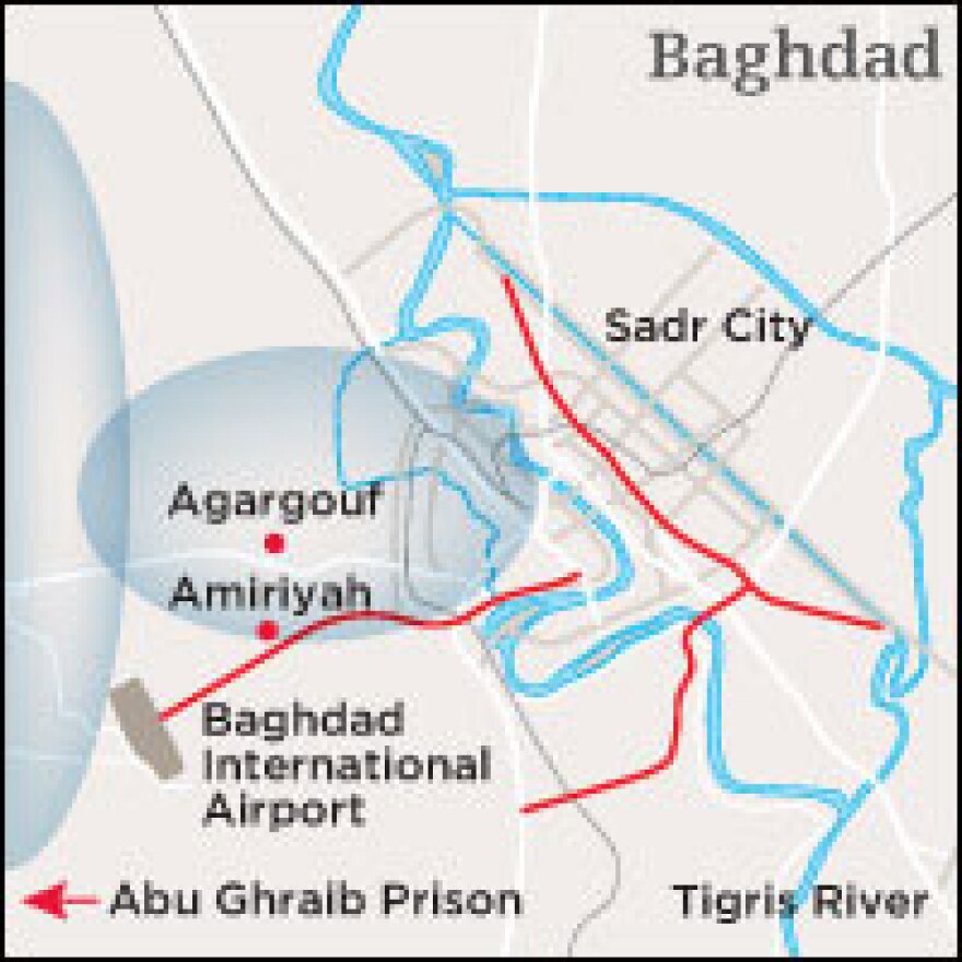 Blue marks the approximate patrol area of the 256th combat brigade, which included the site of Salihee's shooting in Amiriyah.